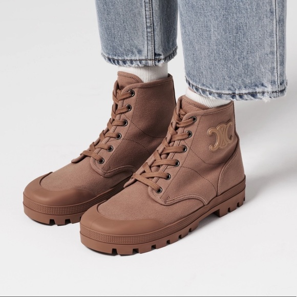 CELINE Patapans Lace Up Boots In Canvas - Picture 6 of 6